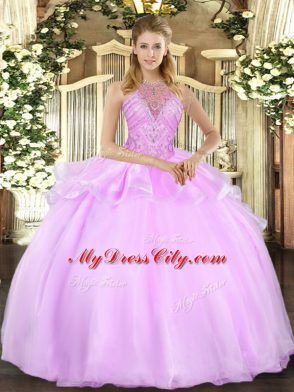 Halter Top Sleeveless Organza Sweet 16 Dresses Beading Lace Up