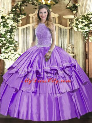 Organza and Taffeta Sleeveless Floor Length Quinceanera Dress and Beading and Ruffled Layers