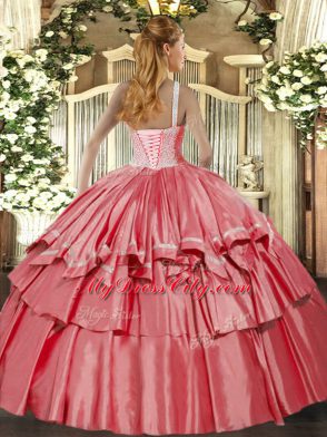 Organza and Taffeta Sleeveless Floor Length Quinceanera Dress and Beading and Ruffled Layers