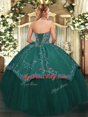 Taffeta and Tulle Sweetheart Sleeveless Lace Up Beading and Embroidery Ball Gown Prom Dress in Brown