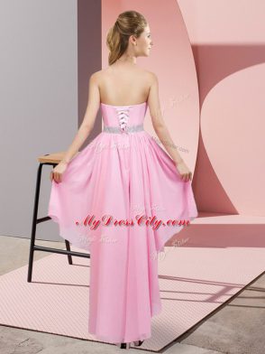 High Low Champagne Evening Dress Chiffon Sleeveless Beading