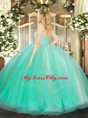 Green Sleeveless Beading and Lace and Ruffles Floor Length Ball Gown Prom Dress