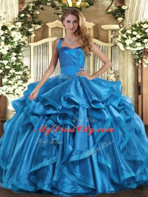 Most Popular Baby Blue Sleeveless Ruffles Floor Length 15th Birthday Dress