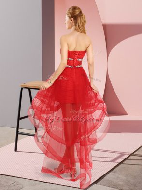 Attractive Coral Red Sweetheart Lace Up Beading Prom Dress Sleeveless