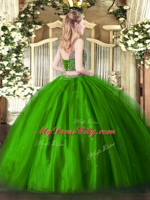 Dramatic Green Sleeveless Tulle Lace Up Sweet 16 Quinceanera Dress for Military Ball and Sweet 16 and Quinceanera