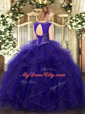 Vintage Floor Length Purple Sweet 16 Quinceanera Dress Scoop Sleeveless Lace Up