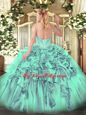 Best Selling Sweetheart Sleeveless Vestidos de Quinceanera Floor Length Beading and Ruffles Organza