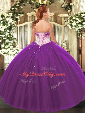 Custom Fit Tulle Sleeveless Floor Length Sweet 16 Quinceanera Dress and Beading