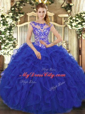 Flirting Floor Length Ball Gowns Sleeveless Royal Blue Sweet 16 Quinceanera Dress Lace Up