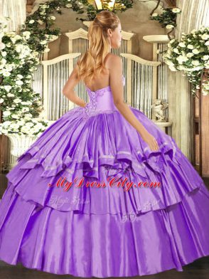 Glittering Blue Organza and Taffeta Lace Up Sweetheart Sleeveless Floor Length Quinceanera Gowns Beading and Ruffled Layers