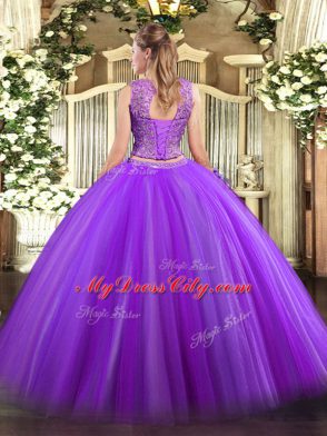 Delicate Sleeveless Floor Length Beading Lace Up Quinceanera Dress with Hot Pink