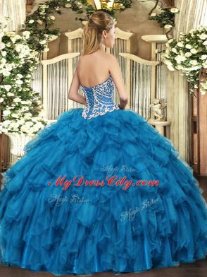 Custom Designed Sweetheart Sleeveless Tulle Sweet 16 Dress Beading and Ruffles Lace Up