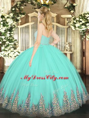 Sweetheart Sleeveless Tulle Sweet 16 Dresses Beading and Lace and Appliques Zipper