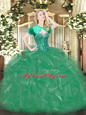 Most Popular Turquoise Sleeveless Organza Lace Up Quinceanera Gowns for Military Ball and Sweet 16 and Quinceanera