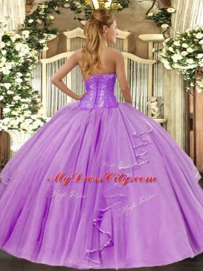 Vintage Tulle Sweetheart Sleeveless Lace Up Beading Quince Ball Gowns in Lilac