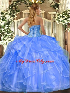 Sweetheart Sleeveless Quinceanera Gown Floor Length Beading and Ruffles Lavender Organza