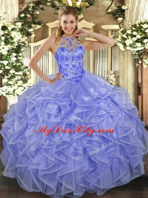 Asymmetrical Lavender 15th Birthday Dress Organza Sleeveless Beading and Ruffles