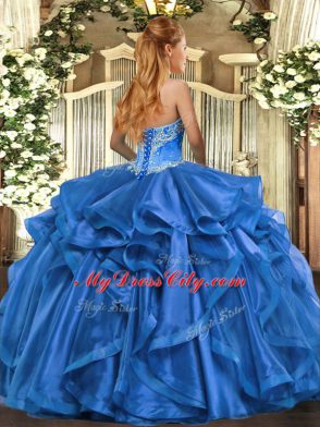 Edgy Baby Blue Lace Up Sweetheart Beading and Ruffles 15th Birthday Dress Organza Sleeveless