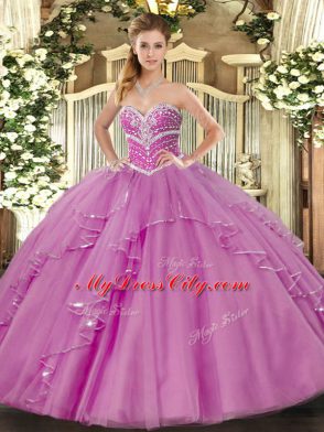 Sleeveless Beading and Ruffles Lace Up Sweet 16 Dress