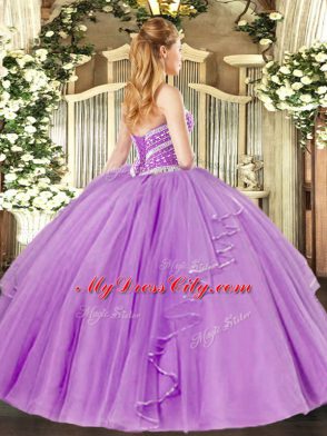 Sleeveless Beading and Ruffles Lace Up Sweet 16 Dress