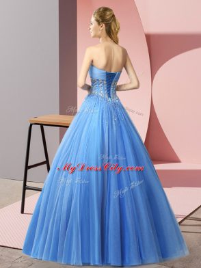 Green Tulle Lace Up Prom Evening Gown Sleeveless Floor Length Beading