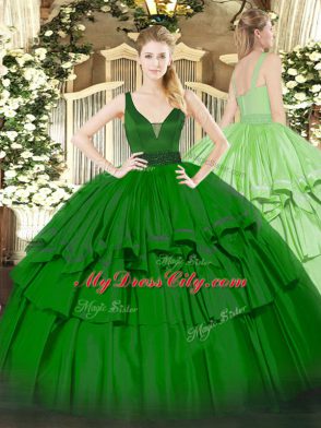 Floor Length Green Vestidos de Quinceanera Straps Sleeveless Zipper