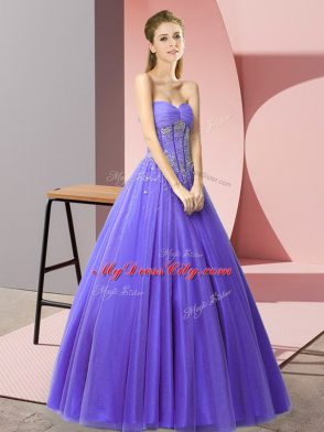 Exquisite Tulle Sleeveless Floor Length Prom Party Dress and Beading