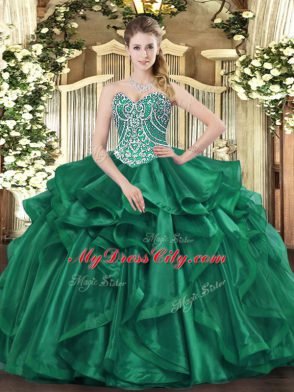 Sweetheart Sleeveless Organza Quinceanera Dress Beading and Ruffles Lace Up