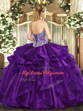 Sweetheart Sleeveless Organza Quinceanera Dress Beading and Ruffles Lace Up