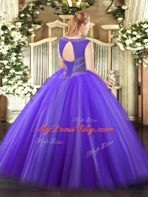 Turquoise Tulle Lace Up Scoop Sleeveless Floor Length Quinceanera Gown Beading