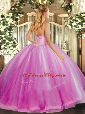 Glittering Lavender Sweetheart Neckline Beading and Ruffles Sweet 16 Dress Sleeveless Lace Up