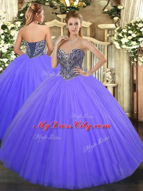 Shining Lavender Sweet 16 Quinceanera Dress Military Ball and Sweet 16 and Quinceanera with Beading Sweetheart Sleeveless Lace Up