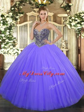 Shining Lavender Sweet 16 Quinceanera Dress Military Ball and Sweet 16 and Quinceanera with Beading Sweetheart Sleeveless Lace Up