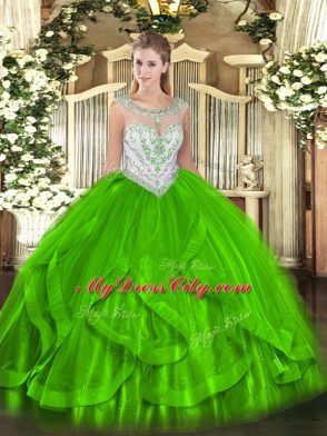 High Quality Sleeveless Floor Length Beading and Ruffles Zipper 15 Quinceanera Dress with