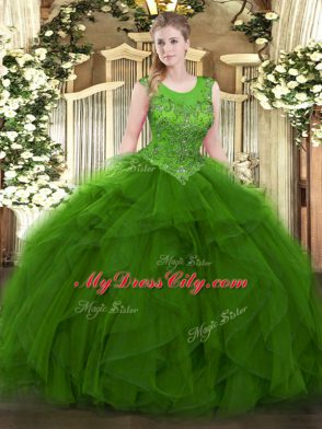 Cheap Floor Length Ball Gowns Sleeveless Green Quinceanera Dresses Zipper