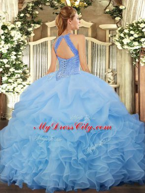 Sleeveless Beading and Ruffles and Pick Ups Lace Up 15th Birthday Dress