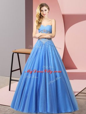 Baby Blue Sweetheart Lace Up Beading Evening Dress Sleeveless