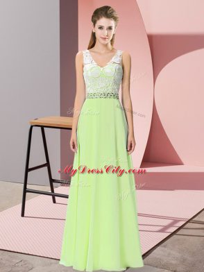 Admirable Chiffon Sleeveless Floor Length Homecoming Dress and Beading