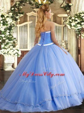 Turquoise Sweetheart Neckline Appliques Sweet 16 Dress Sleeveless Lace Up