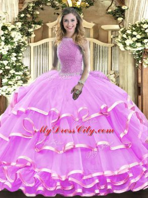 New Style Sleeveless Lace Up Floor Length Beading and Ruffled Layers Sweet 16 Dress