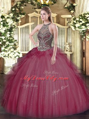 Beading Quinceanera Dress Burgundy Lace Up Sleeveless Floor Length