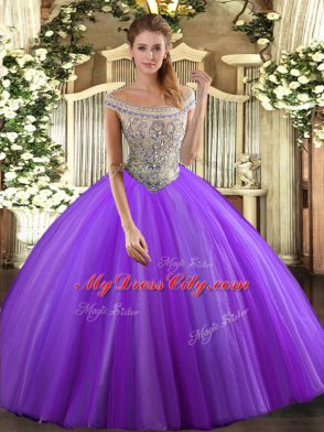 Dramatic Lavender Quinceanera Gowns Sweet 16 and Quinceanera with Beading Off The Shoulder Sleeveless Lace Up