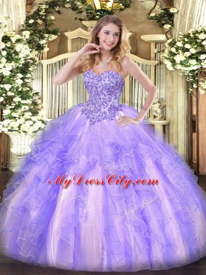 Ball Gowns Sweet 16 Dress Lavender Sweetheart Tulle Sleeveless Floor Length Lace Up