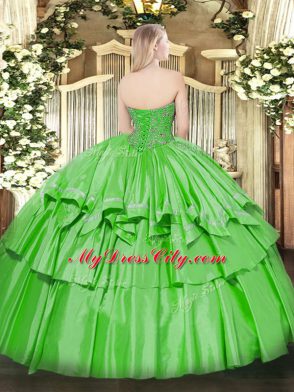 Floor Length Lace Up Quinceanera Gown Orange for Military Ball and Sweet 16 and Quinceanera with Beading and Ruffled Layers