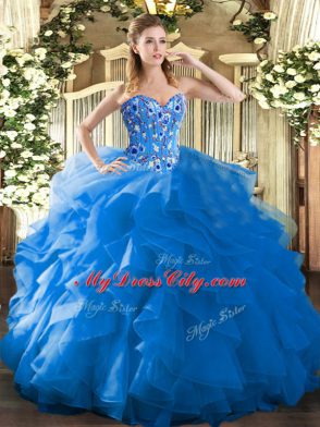 Superior Sleeveless Lace Up Floor Length Embroidery and Ruffles Quinceanera Dresses