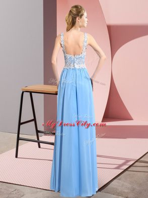 Decent Sleeveless Floor Length Lace Zipper Dress for Prom with Lavender