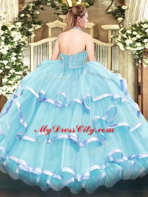 Noble Sleeveless Lace Up Floor Length Beading and Ruffled Layers 15th Birthday Dress