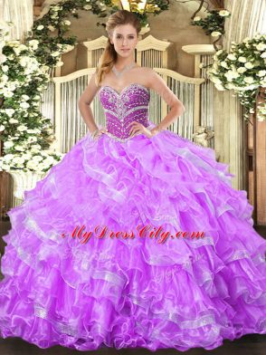 Extravagant Floor Length Ball Gowns Sleeveless Lilac 15th Birthday Dress Lace Up