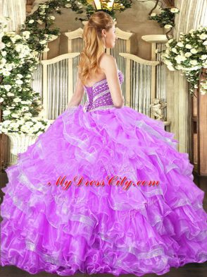 Extravagant Floor Length Ball Gowns Sleeveless Lilac 15th Birthday Dress Lace Up