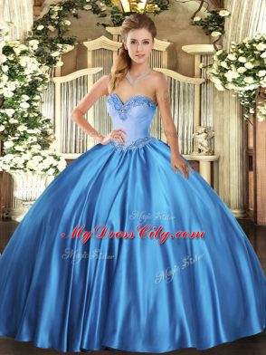 Stylish Satin Sleeveless Floor Length 15 Quinceanera Dress and Beading